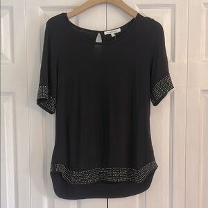 Rose + Olive Black Embellished Short Sleeve Blouse